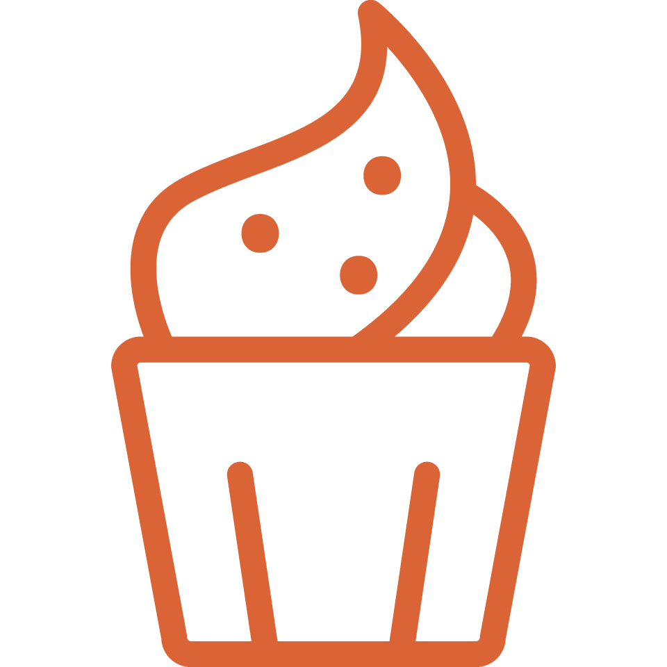 An orange cupcake symbol on a white backdrop for a Kosher Bakery. Richmond Kosher Bakery