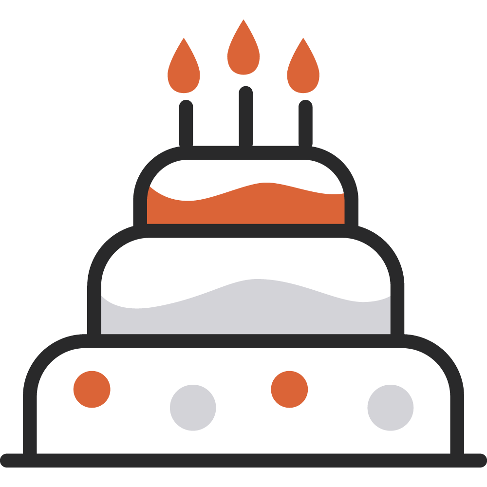 An icon of a birthday cake with three candles, suitable for a Kosher Bakery. Richmond Kosher Bakery