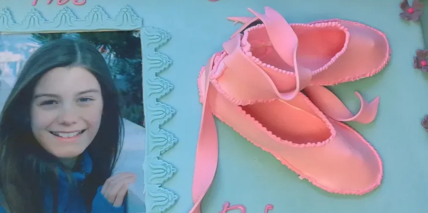 A Kosher birthday cake featuring an image of a girl adorned with pink shoes. Richmond Kosher Bakery